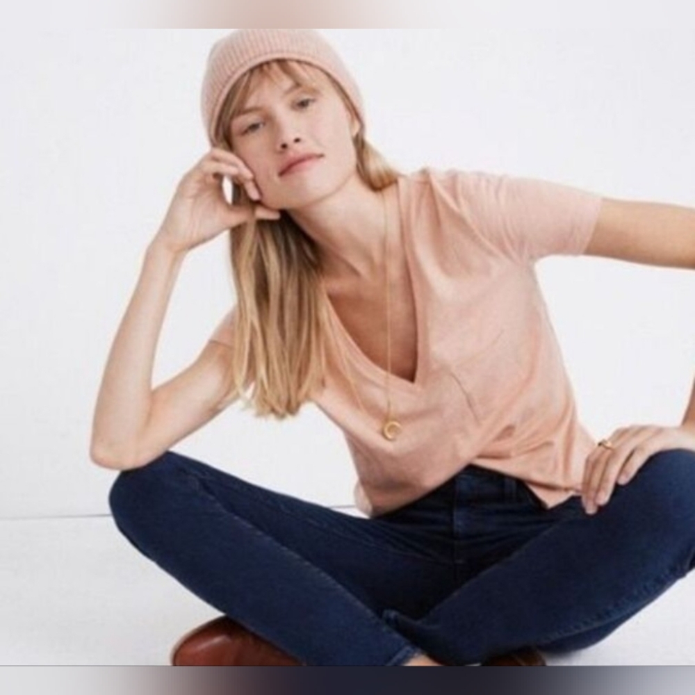 Madewell Whisper Cotton V-neck Pocket Tee Light Pink Size XL